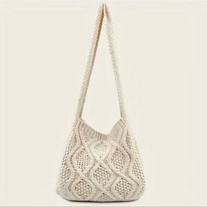 Crochet Knit Handbag Shoulder Bag Crossbody Purse Off White Cream Nwt